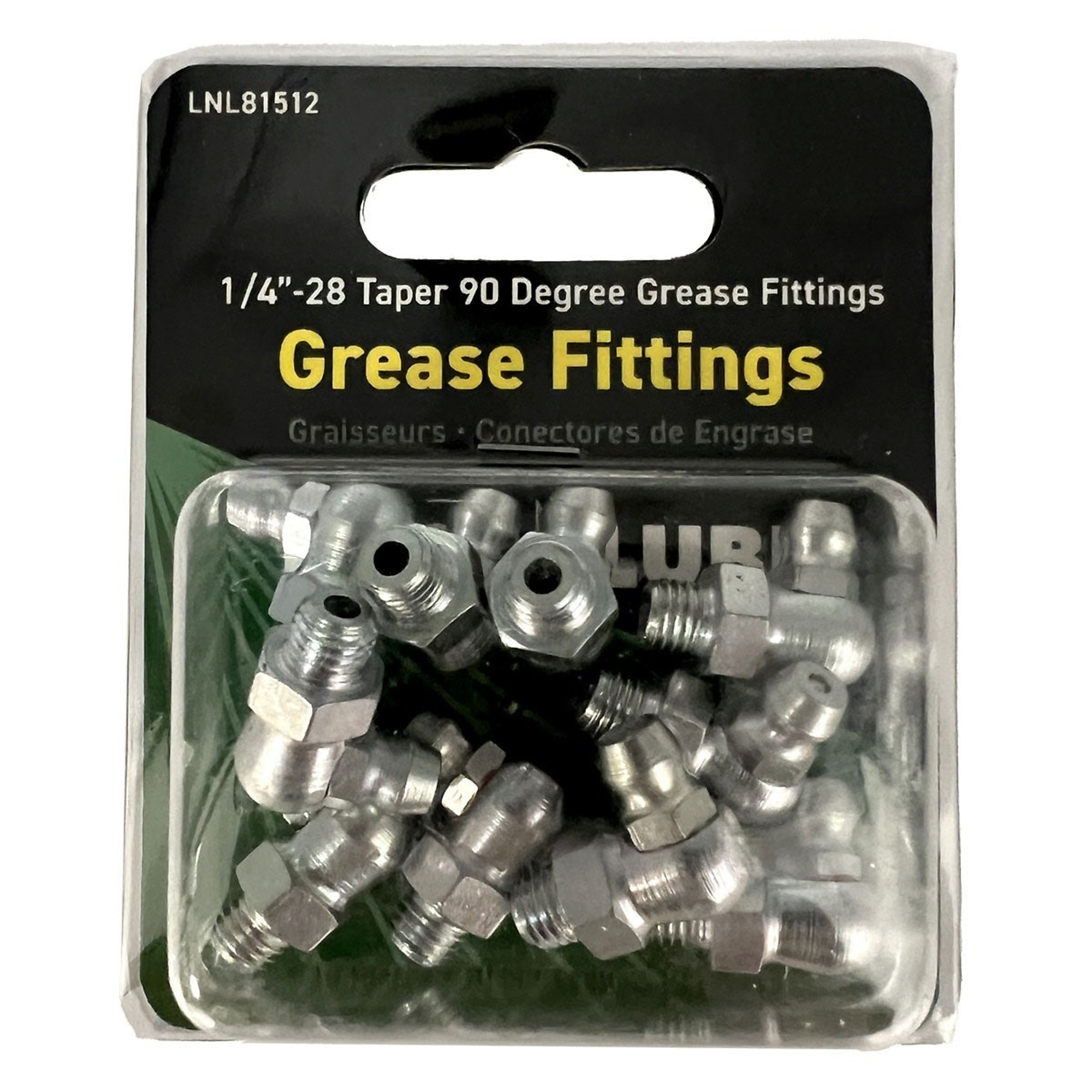 LockNLube Grease Fittings, 1/4-28 Taper, 90-Degree, 10-Pack - Model LNL81512